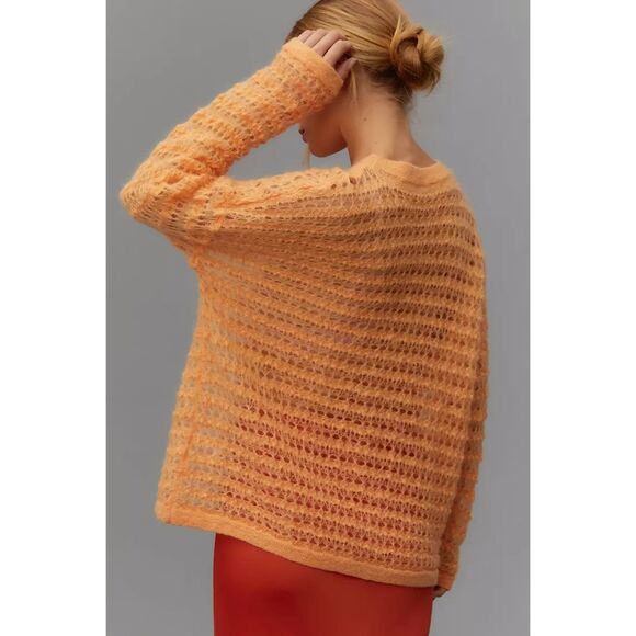 Anthropologie Pilcro Open-Stitch Pullover Sweater Size S Orange New - Picture 2 of 6